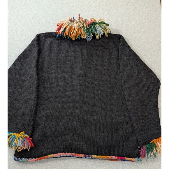 The Sweater Venture Size? XL 50% Wool 50% Alpaca Rainbow Fringe Artsy Cardigan - Picture 13 of 14